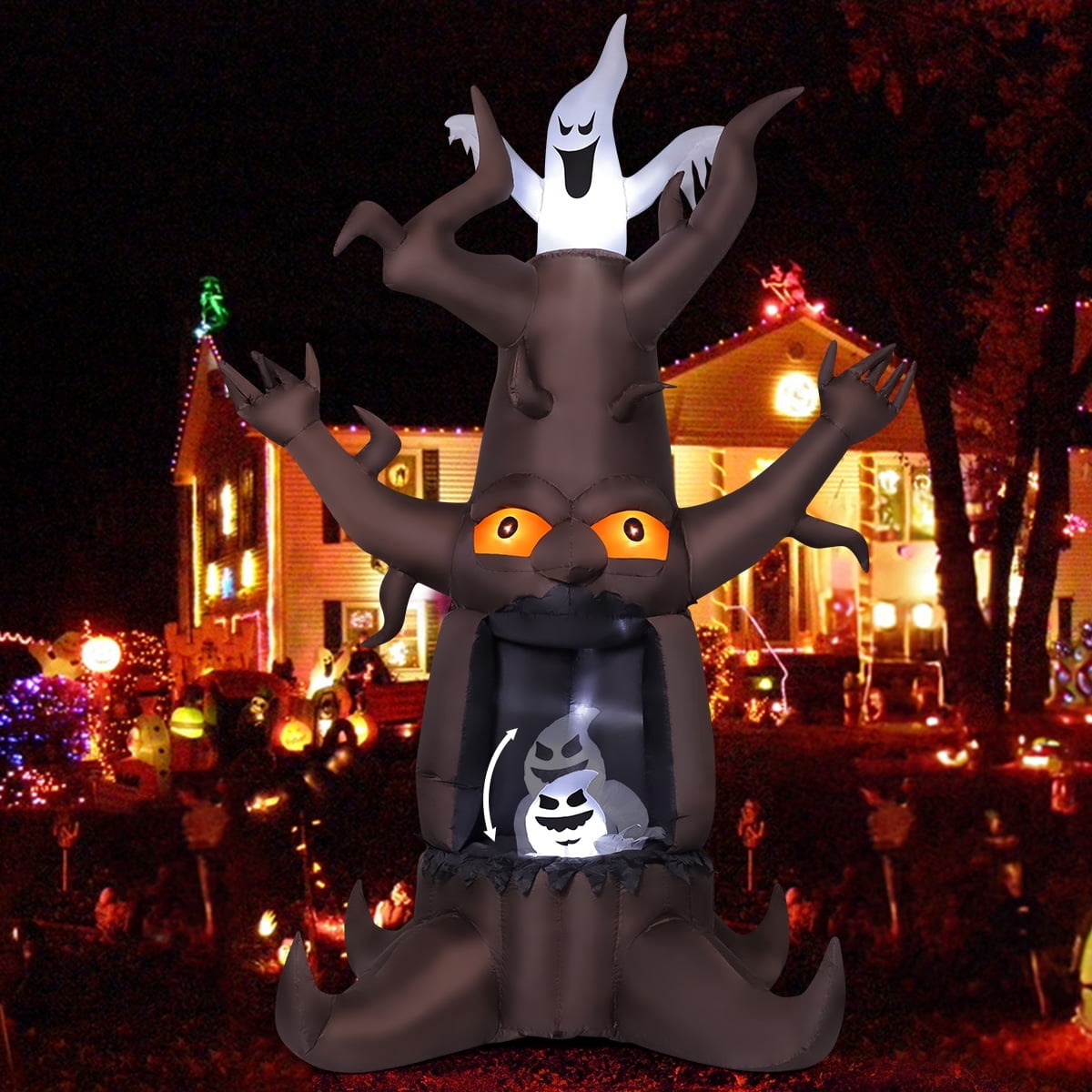 Haunt & Co Halloween Inflatables 9 FT Animated Halloween Tree Inflatables with Built-in LED lights, Scary Spooky Tree Inflatable with White Ghost, Outdoor for Halloween Holiday Party