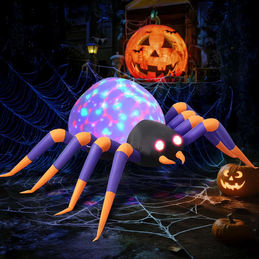 Haunt & Co 8 FT Halloween Spider Inflatables Outdoor Decorations, Blow Up Yard Decoration with Built-in LED Lights for Holiday, Party, Yard, Garden
