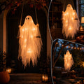 Haunt & Co Gaecuw 59 Inch Halloween Hanging Swing Ghost Decoration, Light-Up Gauze Ghost Ornament for Tree Yard Porch Outdoor Decor, As Shown