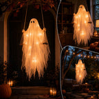 Haunt & Co Gaecuw 59 Inch Halloween Hanging Swing Ghost Decoration, Light-Up Gauze Ghost Ornament for Tree Yard Porch Outdoor Decor, As Shown