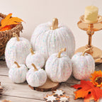 Haunt & Co Gaecuw 7 Pack Glitter Pumpkin Decor Sequin Velvet Fall Ornaments for Thanksgiving Table, Halloween Display, Mixed Sizes, Beige