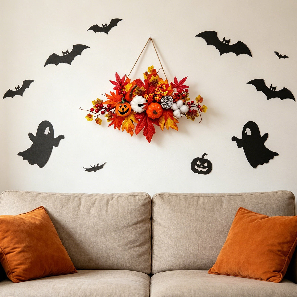 Haunt & Co Gaecuw Halloween Maple Leaf Pumpkin Wall Hanging Ornament Fall Festival Decor for Front Door Party Indoor Supplies