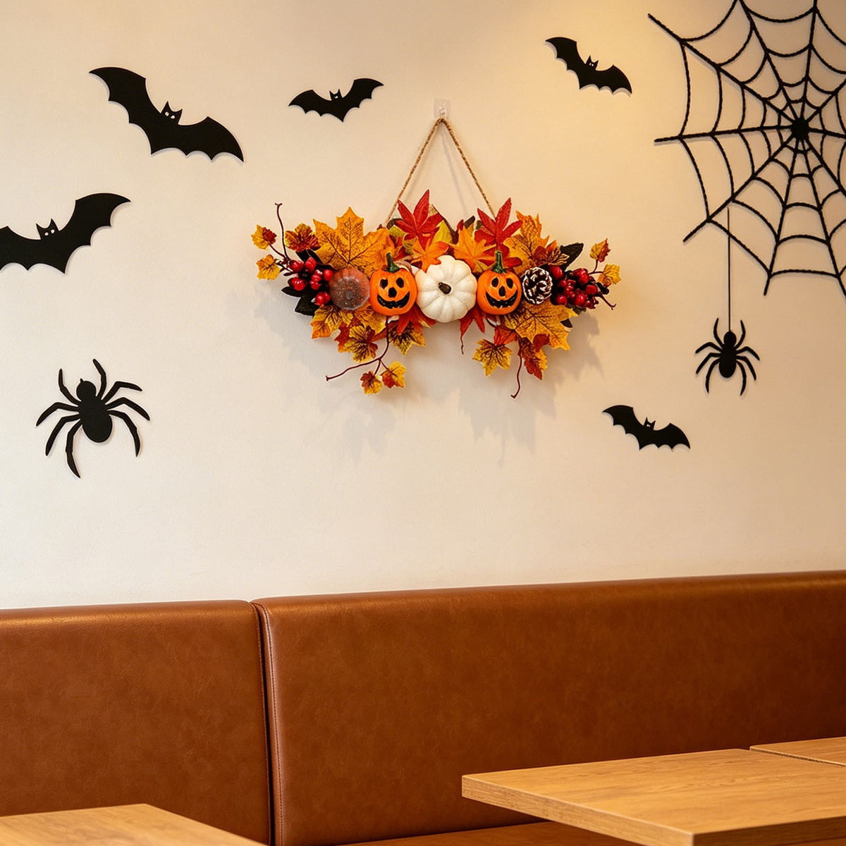 Haunt & Co Gaecuw Halloween Pumpkin Maple Leaf Hanging Decor Fall Festival Wall Ornament for Front Door Party Indoor Supplies