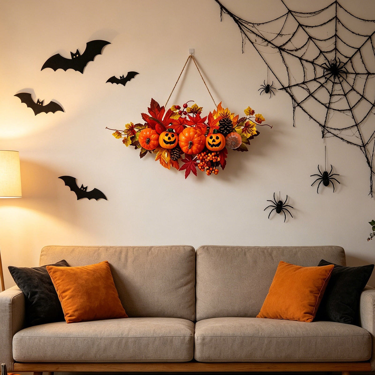Haunt & Co Gaecuw Halloween Pumpkin Maple Leaf Hanging Ornament Fall Festival Wall Decor for Front Door Party Indoor Supplies