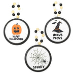 Haunt & Co Ganz Fun Halloween Disk Ornaments - Three Hanging Disk 7.75 Inch, Wood Pulp - Pumpkin Spider Hocus Pocus