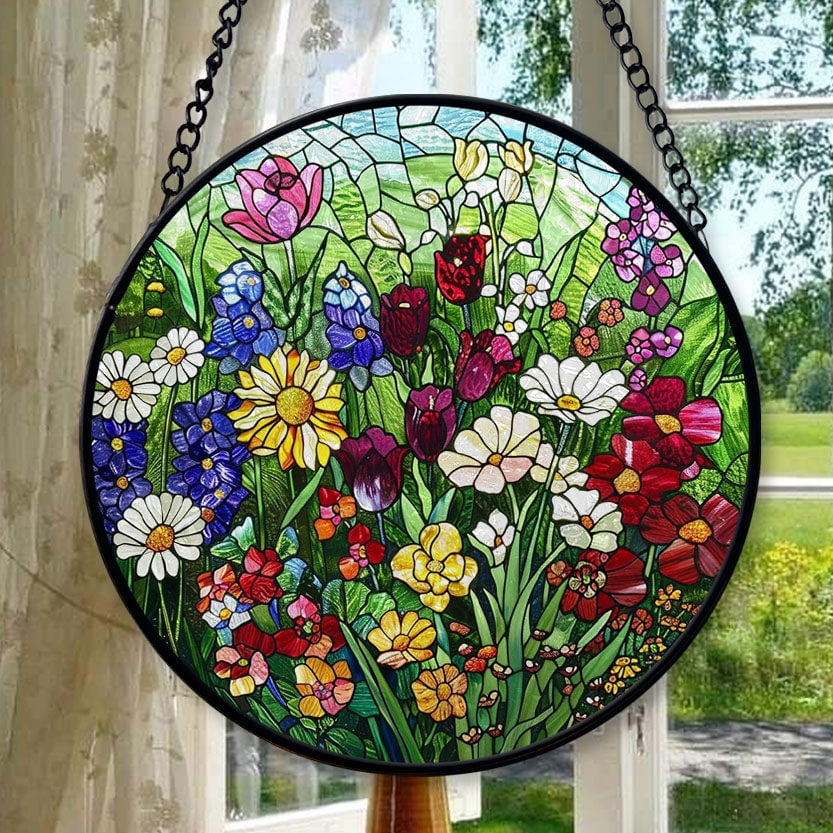 Haunt & Co Garden Suncatchers for Windows, Stained Glass Window Hangings,Hand-Painted Glass Panel Perfect for Home Decor, Stained Glass Ornament 2025, Holiday Decoration, Seasonal Keepsake