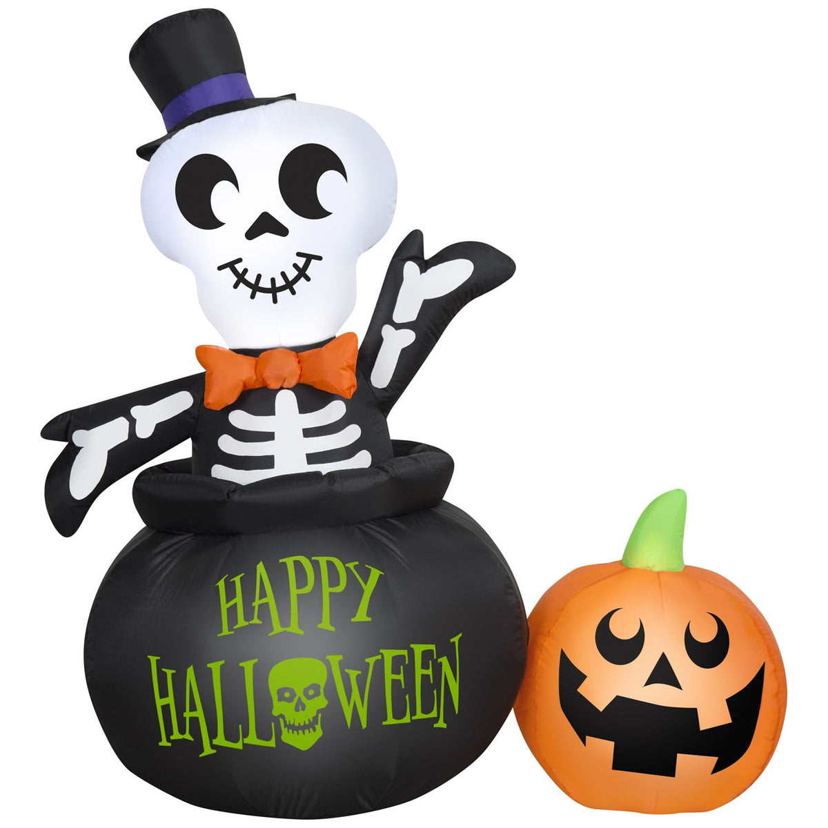 Haunt & Co Halloween Inflatable Skeleton in Cauldron, 4 ft Tall, Multi