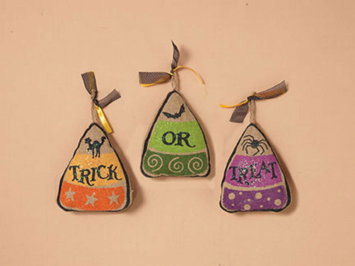 Haunt & Co Gerson Halloween Decor - Trick Treat Burlap Candy Corn Ornaments 3pc Set