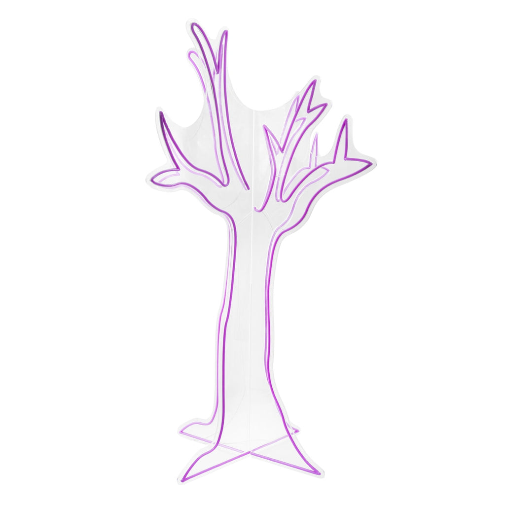 Haunt & Co Ghost Tree Purple Halloween Décor with 3D Neon LED Lights, 3.8-Ft