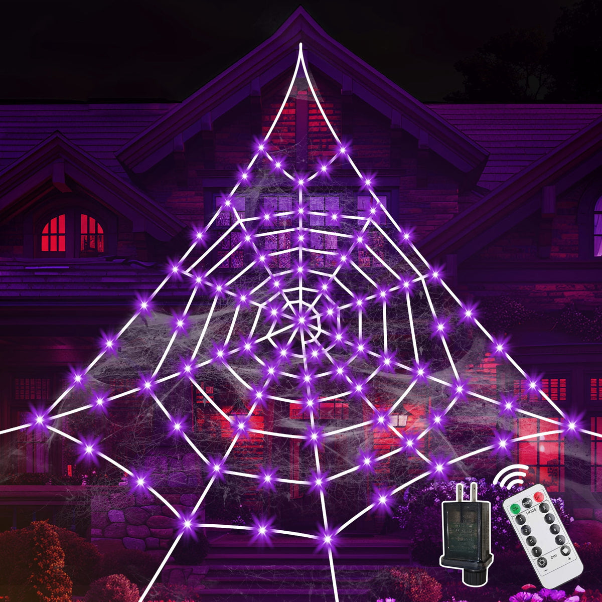 Haunt & Co HKKDKTA Halloween Spider Web Lights Decoration, 250 LED Giant Spider Web 16.4ft Light Up Halloween Web Lights