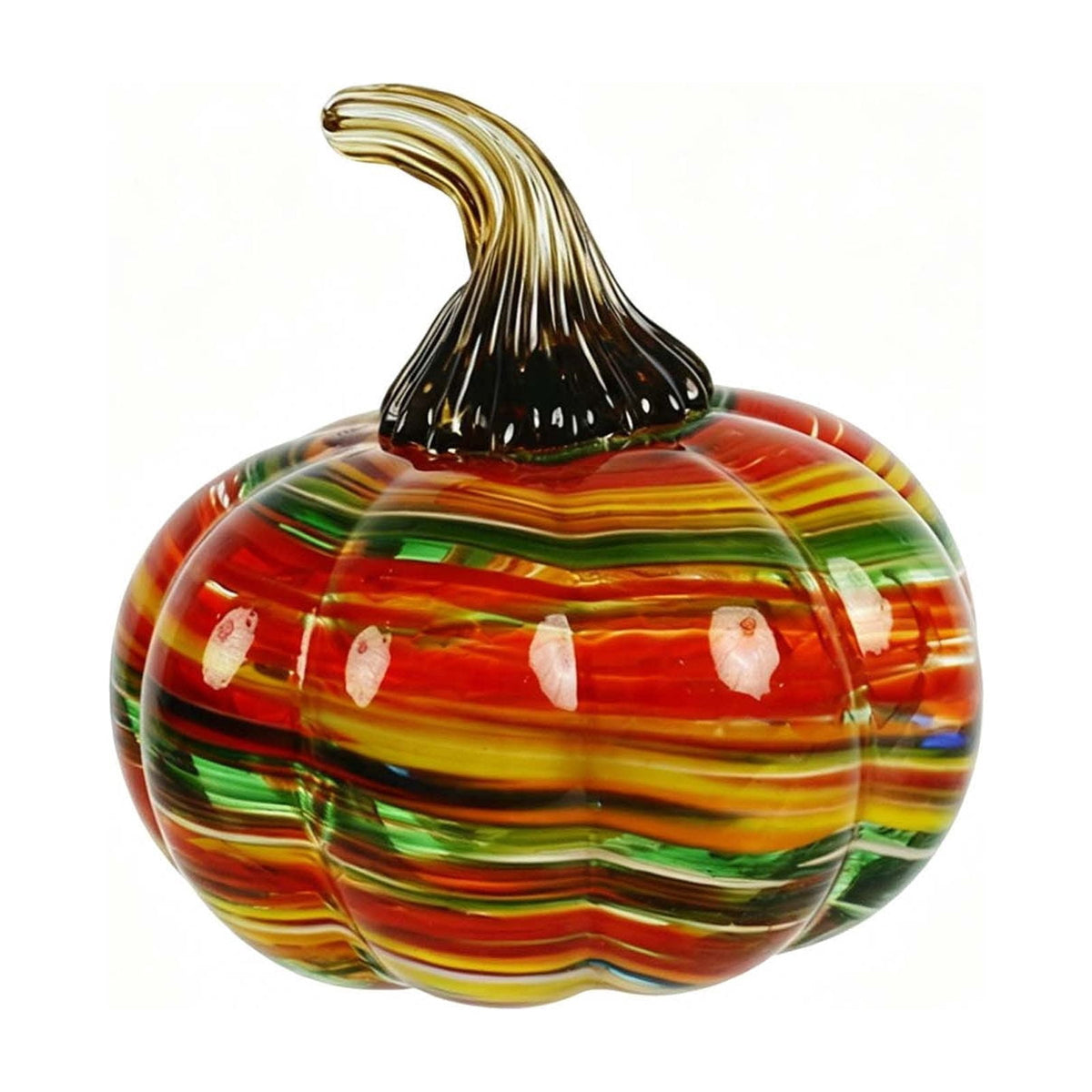 Haunt & Co Glass Pumpkin Ornament, Swirl Art Glass Figurine Fall Thanksgiving Halloween Tabletop Home Decor, Stripe Pumpkin Statue Orange