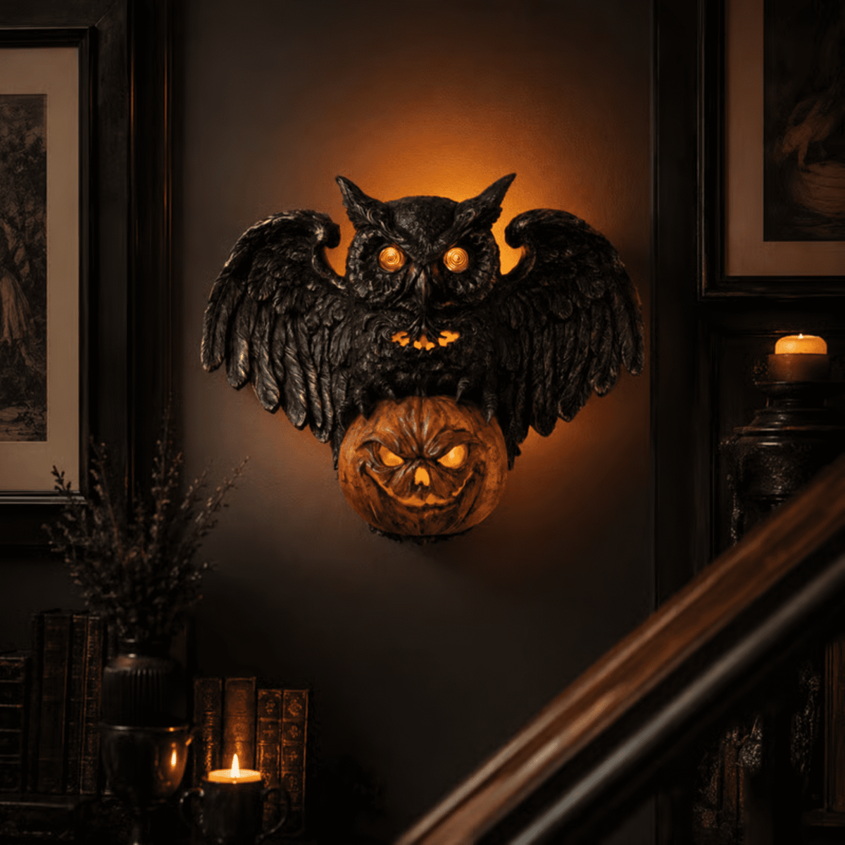 Haunt & Co Glowing Eyes & Pumpkin Face Resin Wall Decor, Halloween Decorations Indoor Dark Style Halloween Decor, Wall Mount Design Home Decor & Wall Decor for Living Room Halloween Ornament