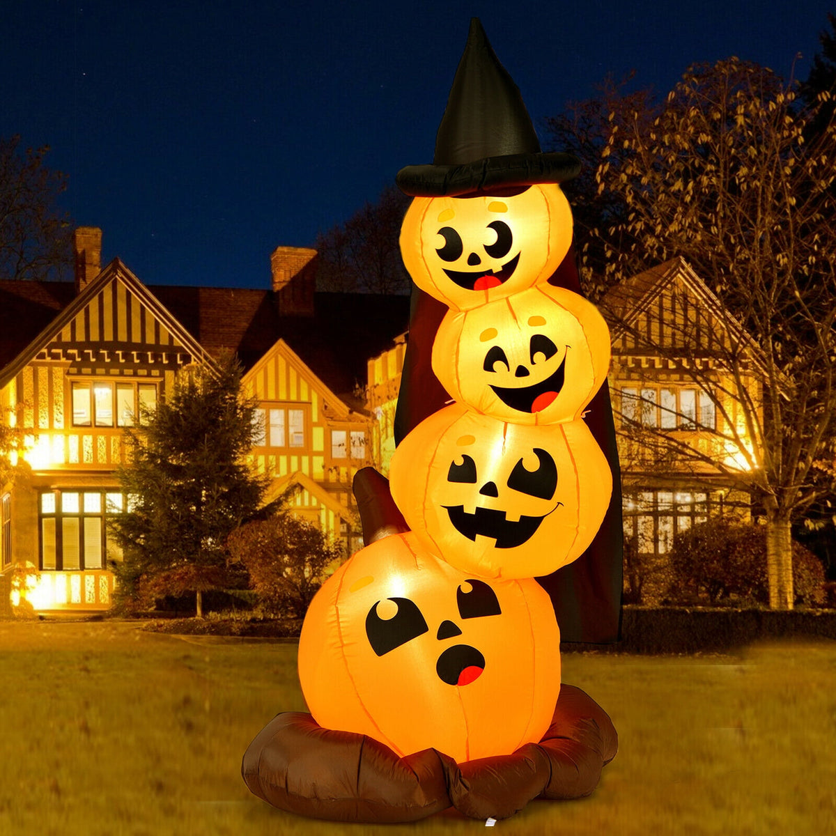 Haunt & Co Gymax 7ft Inflatable Pumpkin Combo w/ Built-in LED Lights