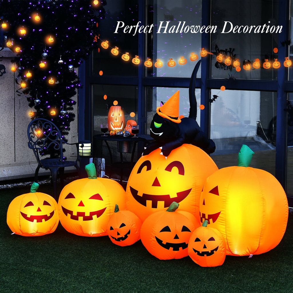 Haunt & Co Gymax Inflatable Pumpkin Combo 7.5ft Length w/ LED Lights