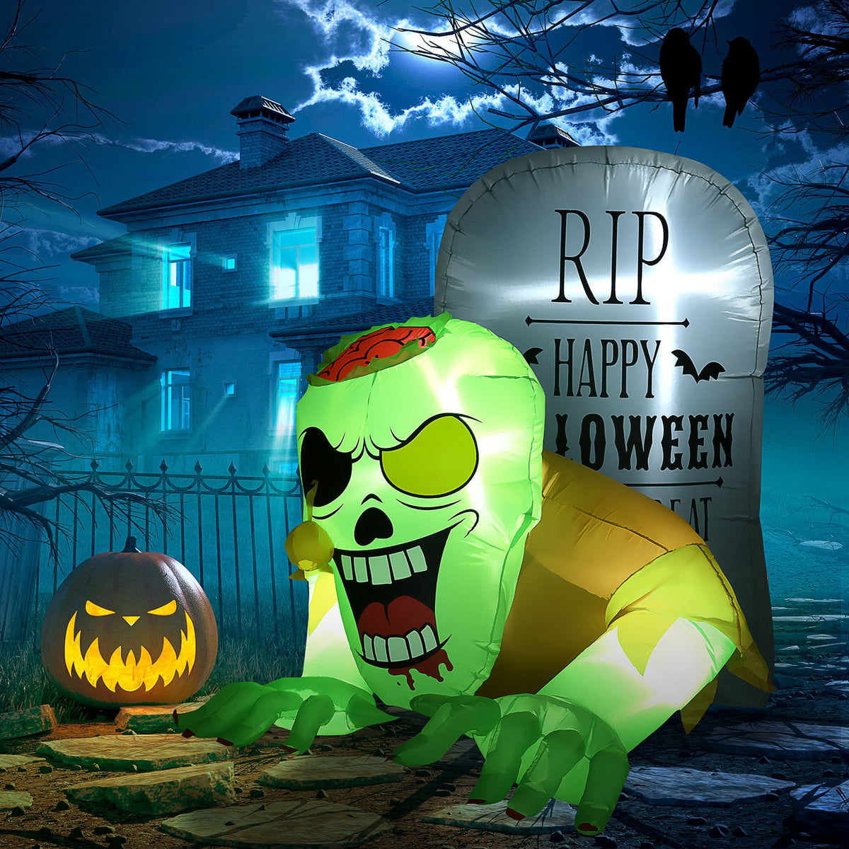 Haunt & Co HOMCOM 8ft Inflatable Halloween Mirror Face Ghost, Outdoor LED Display