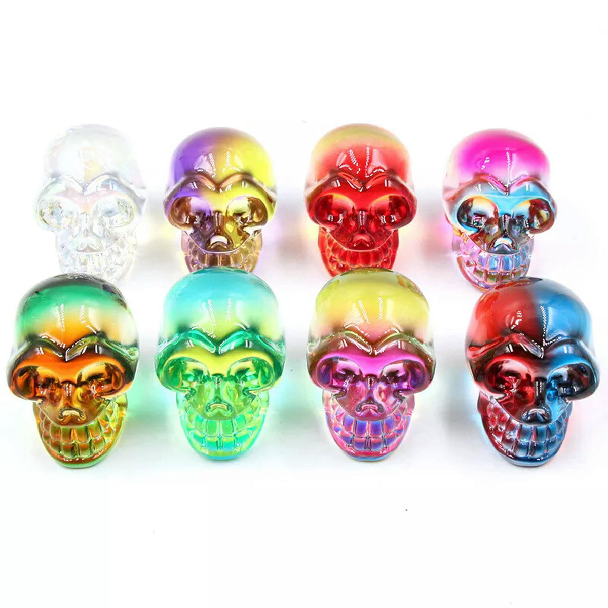Haunt & Co HOOUN 8pcs 2inch Electroplated Multicolor Carved Skull Crystal Ornaments Halloween