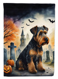 Haunt & Co Halloween Airedale Terrier Dog House Flag 28x40IN Double-Sided Polyester Decorative Sleeve Pole Flag