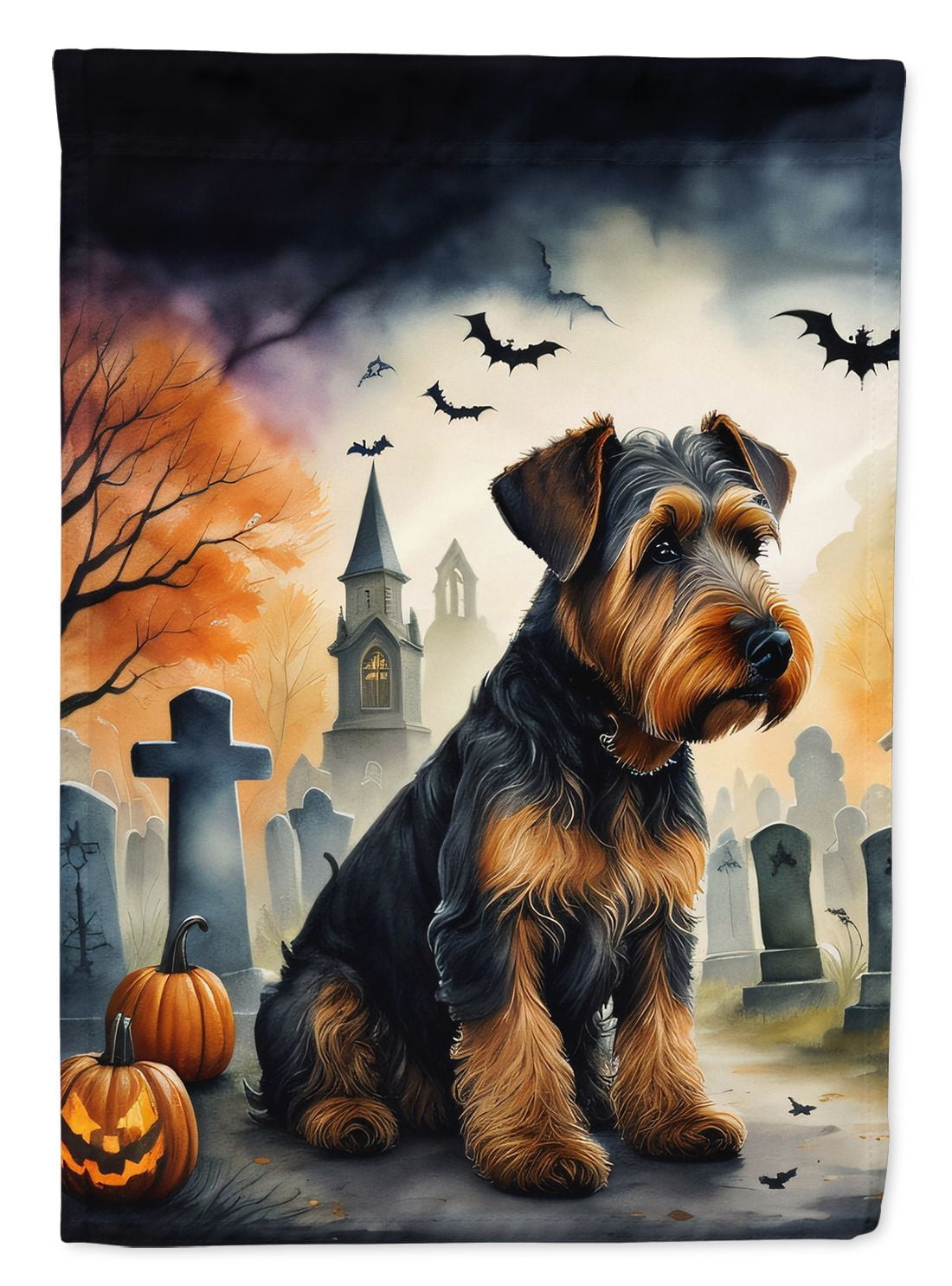 Haunt & Co Halloween Airedale Terrier Dog House Flag 28x40IN Double-Sided Polyester Decorative Sleeve Pole Flag