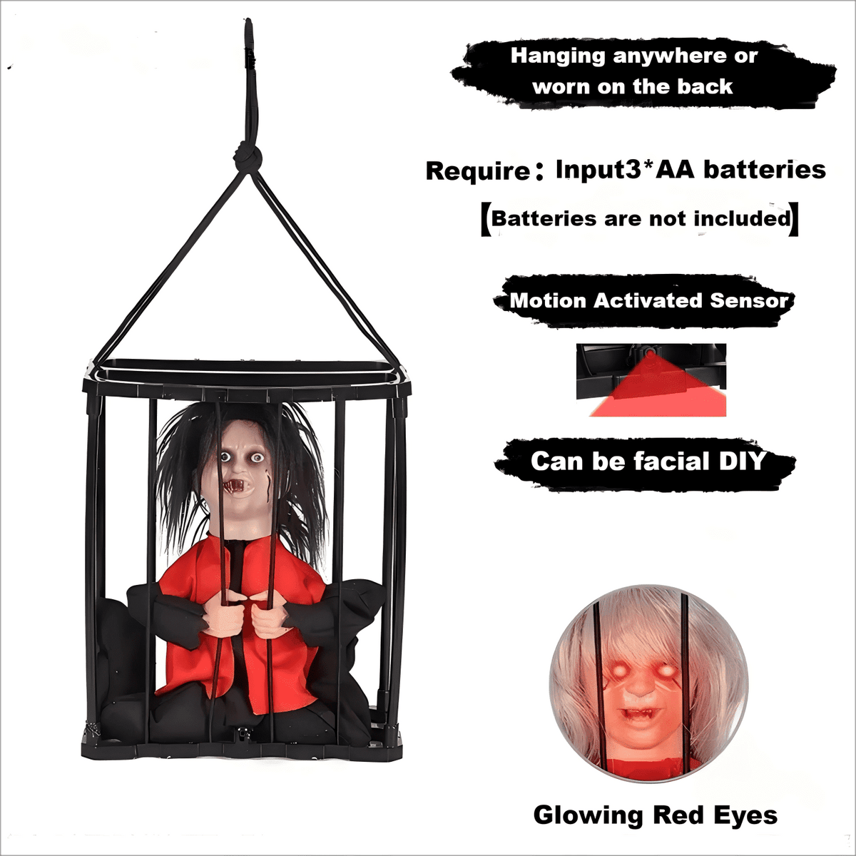 Haunt & Co Halloween Animated Decorations, Prop Scary Haunted Doll Horror with Red Lighting Eyes Spooky Sounds & Motion Sensor for Home Indoor Outdoor