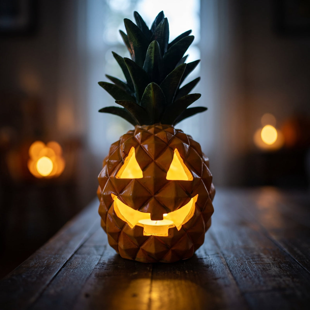 Haunt & Co Halloween Decor Figurine, Pineapple Pumpkin Ornament with Bright Colors, Summer Party Table Centerpiece and Holiday Home Accent