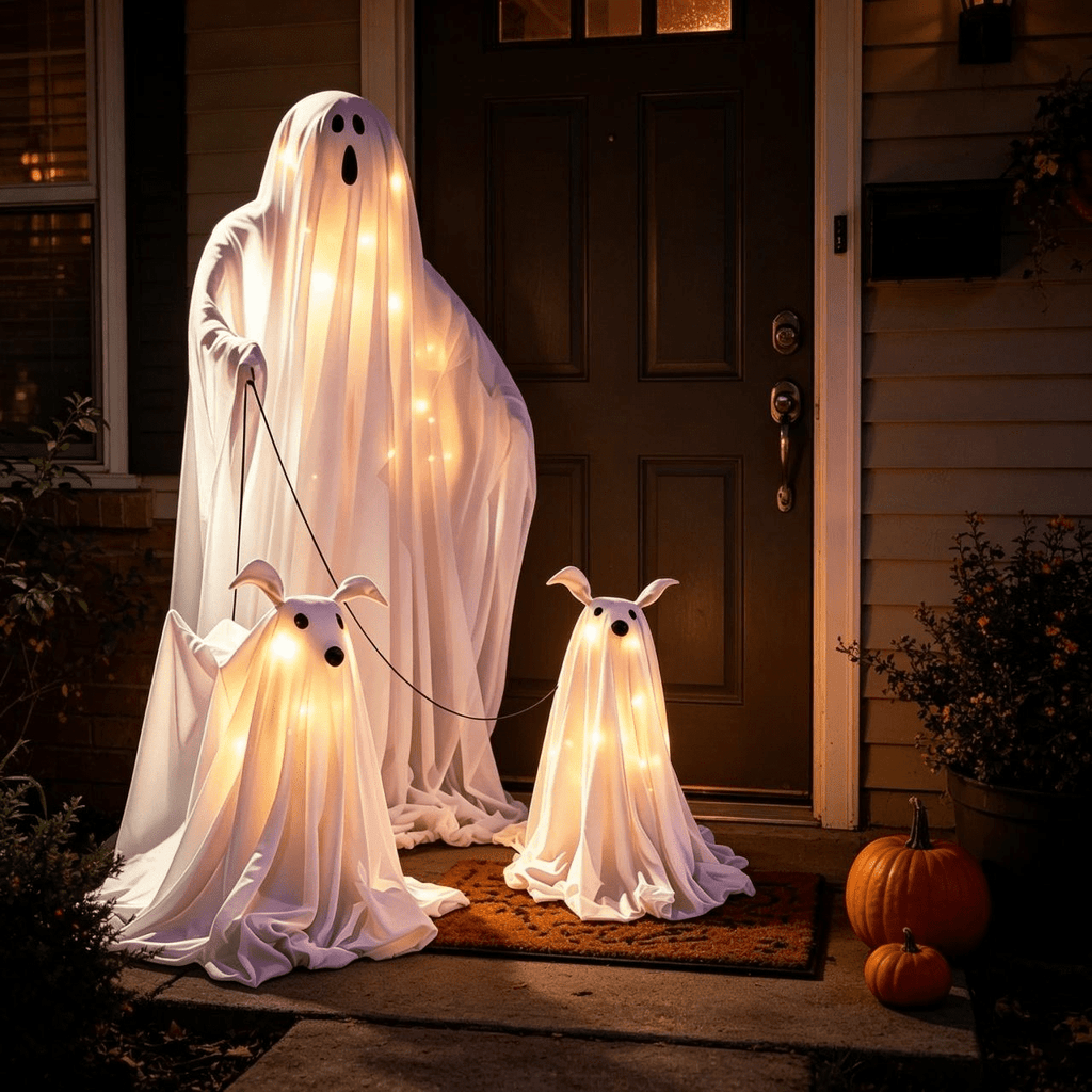 Haunt & Co Halloween Decorations, LED Lighted Ghost Walking Dog Statues, Spooky Halloween Indoor Decor for Home Tabletop Patio Garden Ornament (Ghost*1?? Ghost Dog*2)
