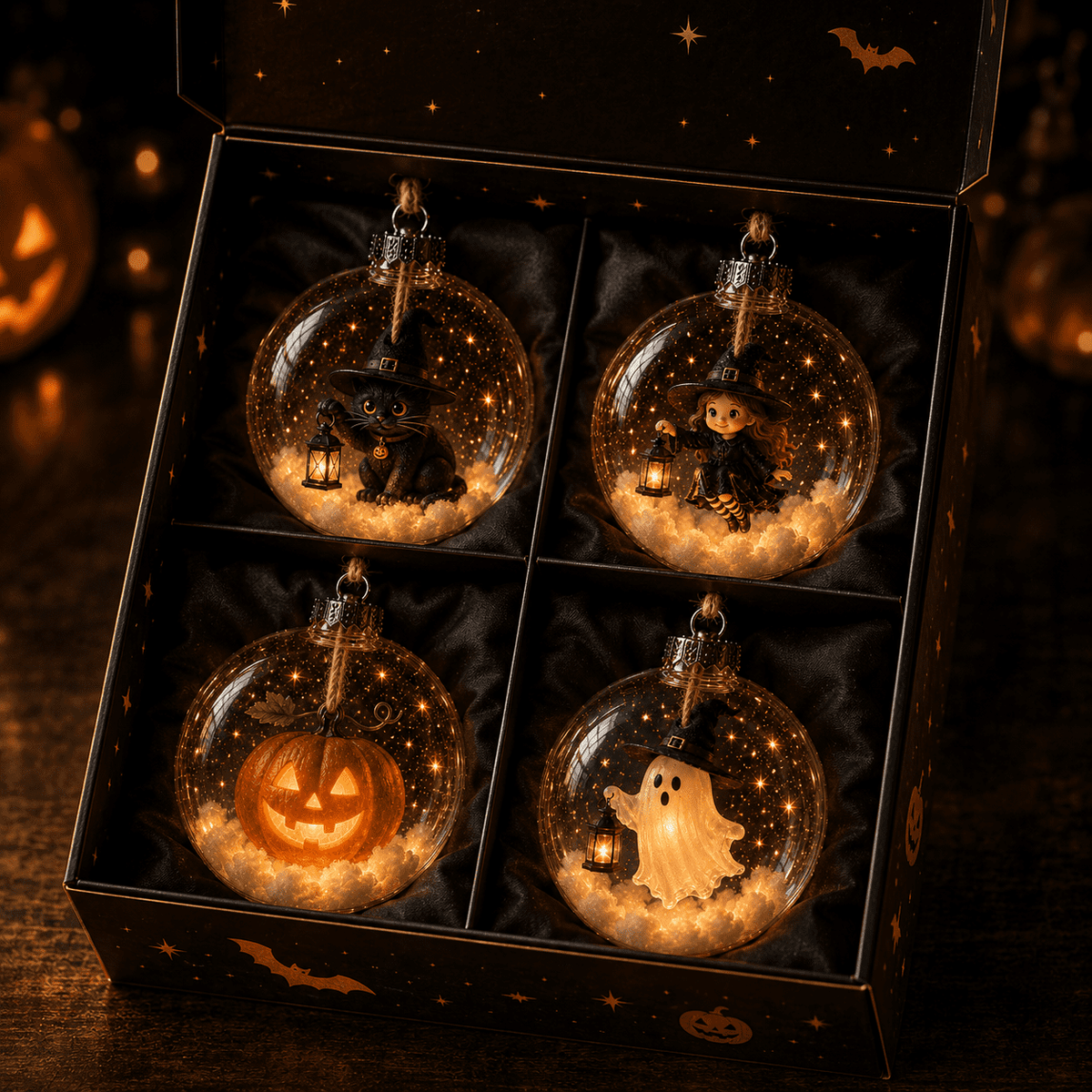 Haunt & Co Halloween Decorations Tree Ornaments Collection-Glowing Halloween Ornament Collection â?? Cat, Witch, Pumpkin & Ghost Baubles