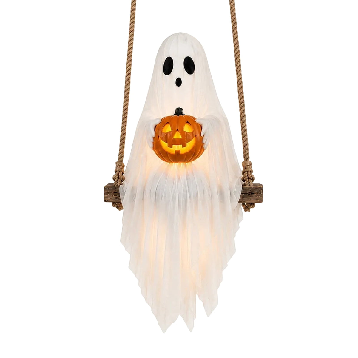 Haunt & Co Halloween Festival Ornament, Hanging Swing Ghost with LED Lights, 3.6FT Spooky Cute Ghost for Outdoor Lawn and Porch