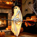 Haunt & Co Halloween Glowing Ornament with Lighted Witch Hat - Flying Hanging Decor for Home Porch Yard, Holiday Scene Prop for Halloween Celebration