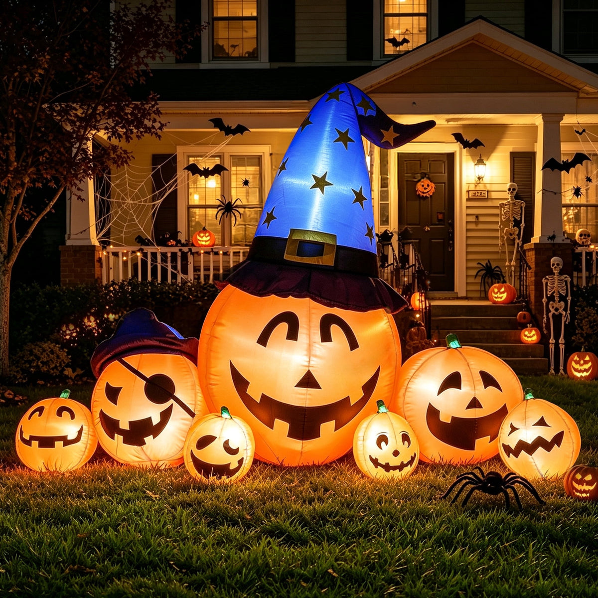 Haunt & Co 8.7ft Long Halloween Inflatable Pumpkin Decoration with Built-in LED Lights, Large Outdoor Blow-Up Yard Decor