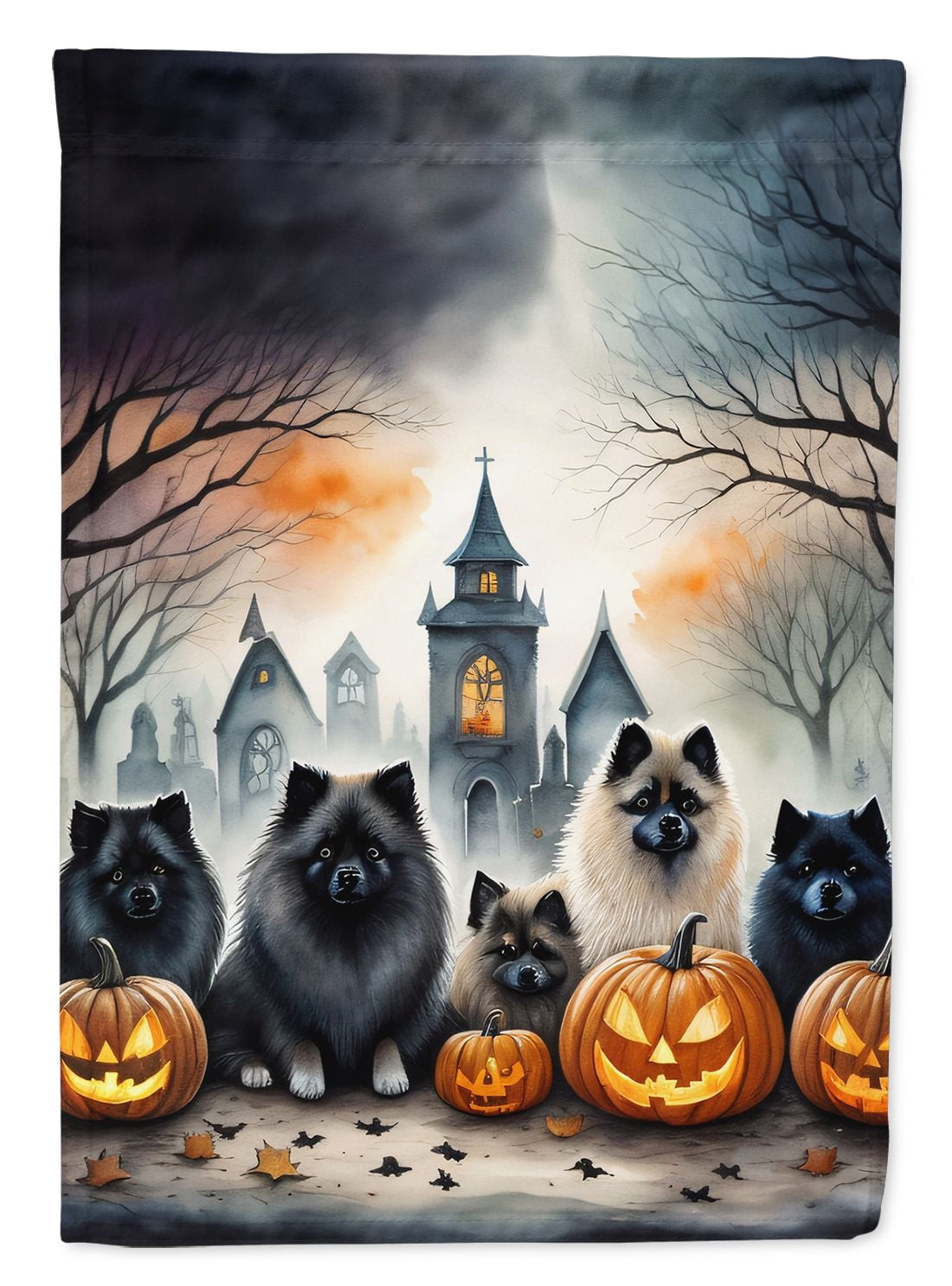 Haunt & Co Halloween Keeshond Dog House Flag 28x40IN Double-Sided Polyester Decorative Sleeve Pole Flag