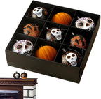 Haunt & Co Halloween Ornaments for Tree - 9 Pieces Spooky Gothic Hanging Pendant Balls, Shatterproof ABS Indoor Halloween Decorations for Hoe & Office Decorm