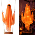 Haunt & Co Halloween Outdoor Hanging Ghost Halloween Hanging Ghost Decorations Battery Operated Swinging Ghost Prop Sheer Gauze Glowing Specter Swing Ornament for Yard Window Indoor Outdoor Display,Saffron