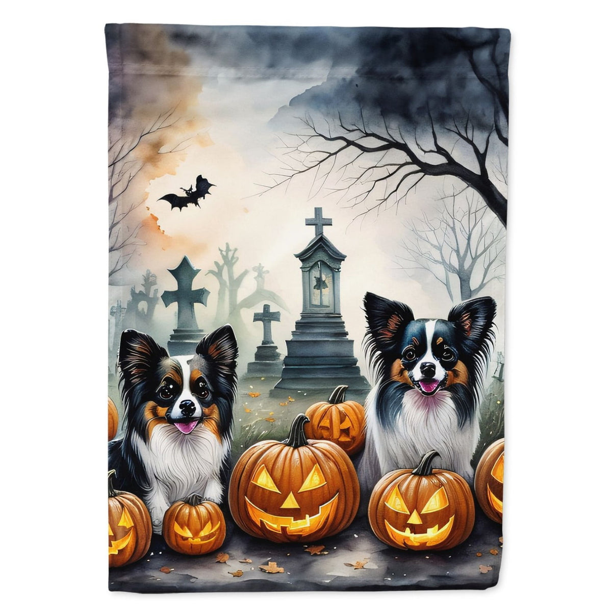 Haunt & Co Halloween Papillon Dog House Flag 28x40IN Double-Sided Polyester Decorative Sleeve Pole Flag