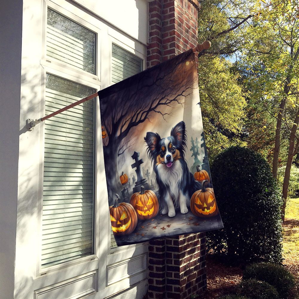 Haunt & Co Halloween Keeshond Dog House Flag 28x40IN Double-Sided Polyester Decorative Sleeve Pole Flag