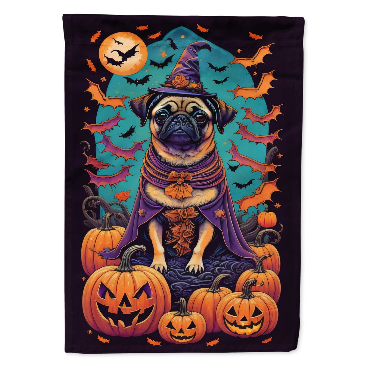 Haunt & Co Halloween Pug Dog House Flag 28x40IN Double-Sided Polyester Decorative Sleeve Pole Flag