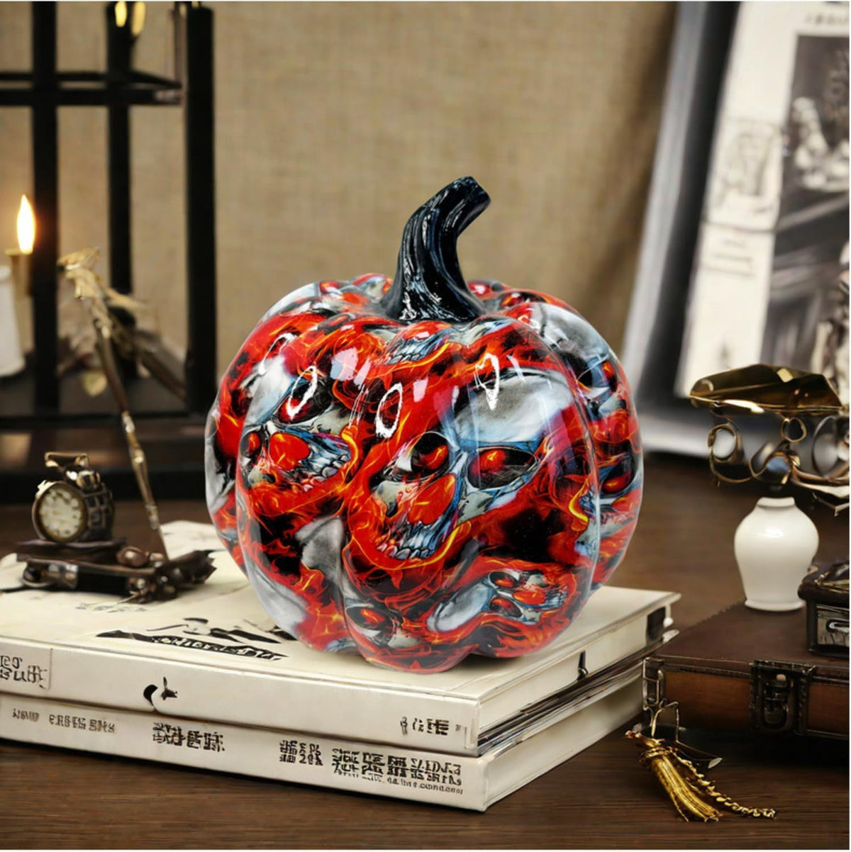 Haunt & Co Halloween Pumpkin Desktop Ornaments Decorations Resin Colored Ghost Pumpkin Horror Atmosphere Desktop Ornaments Halloween Pumpkin Candy Decorations Trick or Treat (White L)