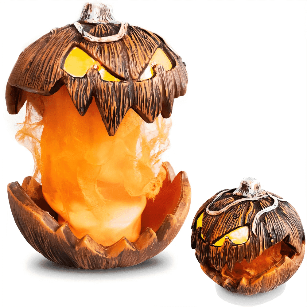 Haunt & Co Halloween Pumpkin Head Yard Decor Lighting 2025 New Gourdo Jack-O-Lantern Decor Mouth Open Vintage Pumpkin Halloween Lights Indoor & Outdoor Scary Decorations for Haunted House Porch Yard Party Decor