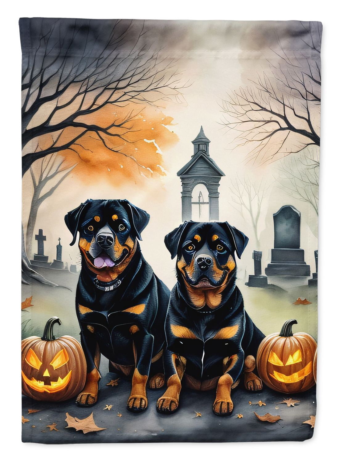 Haunt & Co Halloween Rottweiler Dog House Flag 28x40IN Double-Sided Polyester Decorative Sleeve Pole Flag