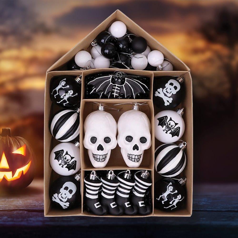 Haunt & Co Halloween Skeleton Black and White Ornament Set