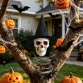 Haunt & Co 2 PCS Halloween Skull Ghost Miniature Tree Topper 9.84x 14.96 Inch, Spooky Skeleton Head with Witch Hat Ornament, Mini Christmas Tree Decor for Home Halloween Party DIY, Garden Lawn Party Decoration