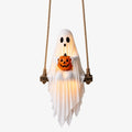 Haunt & Co Halloween Swing Ghost Pumpkin Hanging Decor Warm Led Strip Cute Gentle Halloween Ornament With Wood Base Rope For Garden Tree Porch Balcony Party