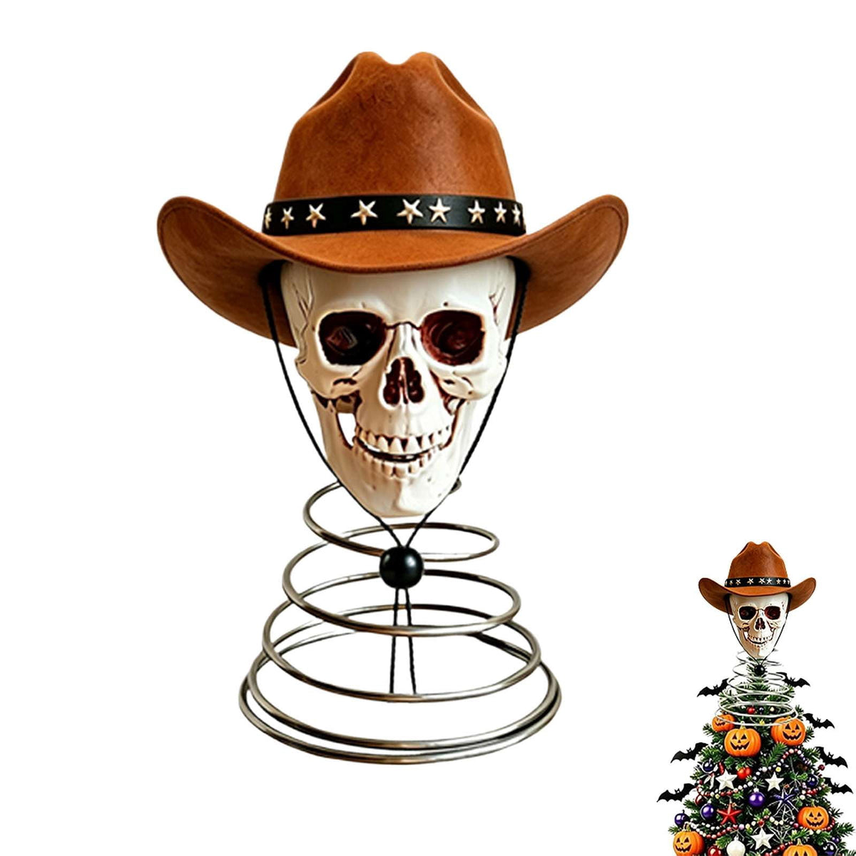 Haunt & Co Halloween Tree Topper, Skeleton Xmas Tree Topper, Halloween Skeleton Trees Decoration, Plastic Skull Ornament with Metal Spring Base, Spooky Holiday Home Party Decor