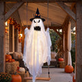 Haunt & Co Halloween Witch Hat Swinging Ghost Ornament, Flexible Anti Deform Structure Quick Mount Soft Cute Appearance, Fabric Ghost Pendant, Hanging Decor for Porch Indoor Holiday Party Space