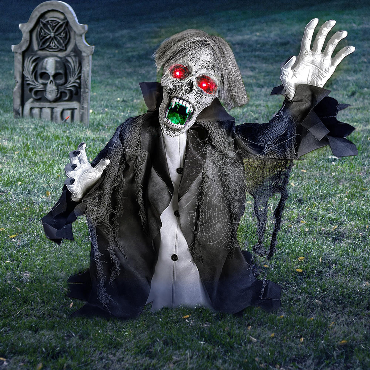 Haunt & Co Halloween Zombie Groundbreaker Decorations Outdoor with Light and Sound, 2.3FT Motion and Sound Scary Deco Props