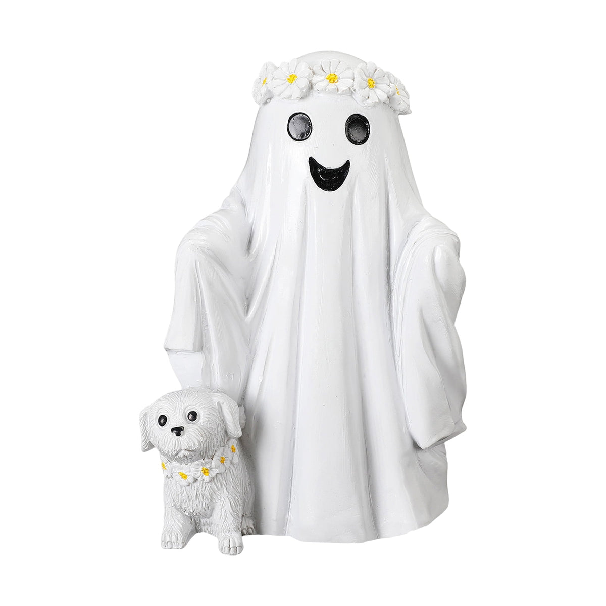 Haunt & Co Hand Painted White Ghost Walking Dog Statue Weatherproof Halloween Ornament for Farmhouse Porch Indoor Shelf Seasonal Decor(Whiteï¼?
