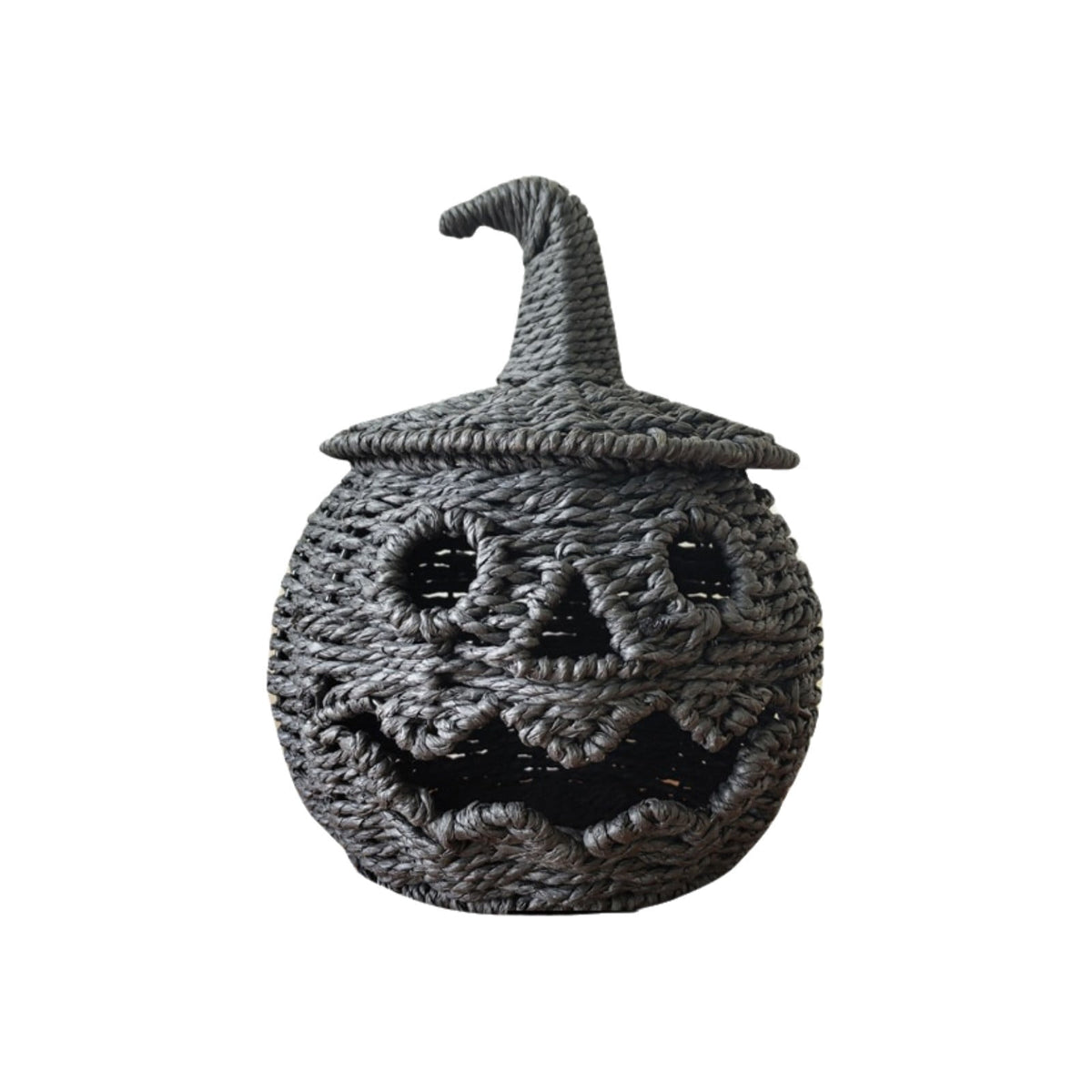 Haunt & Co Hand Woven Jack O Lantern Pumpkin Desktop Ornament Spooky Hollow Pumpkin Figurine For Shelf Mantel Tabletop Halloween Gothic Fall Home Decor(Style A-Orange)