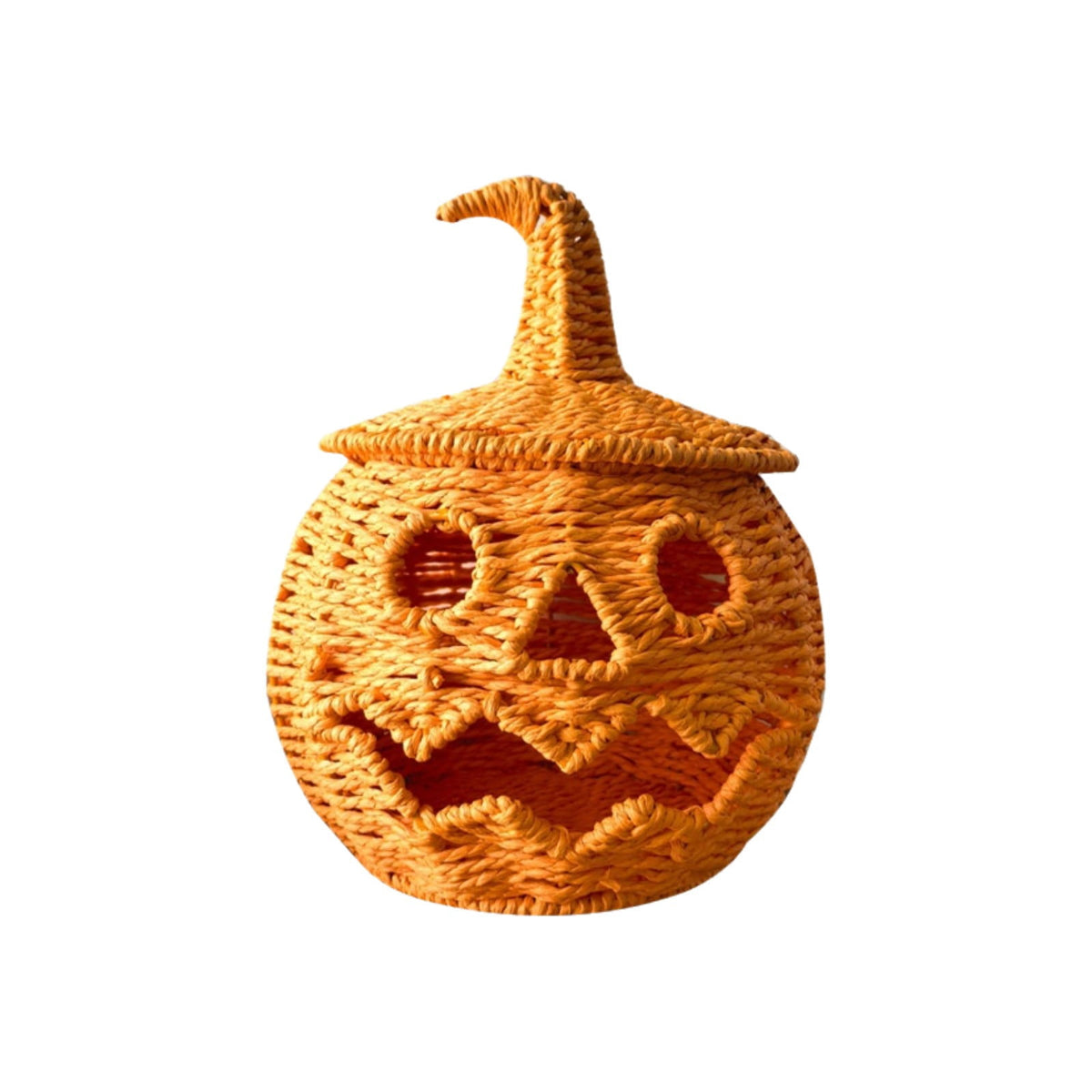 Haunt & Co Hand Woven Jack O Lantern Pumpkin Desktop Ornament Spooky Hollow Pumpkin Figurine For Shelf Mantel Tabletop Halloween Gothic Fall Home Decor(Style A-Orange)