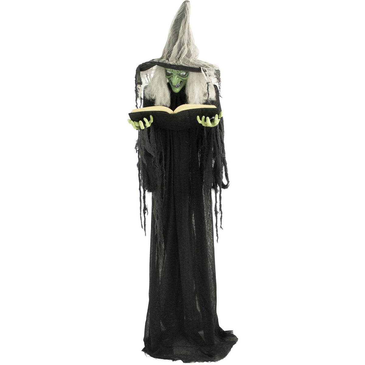 Haunt & Co 5.5 ft Poseable Witch with Spell Book, Lights and Sound, Indoor/Covered Outdoor