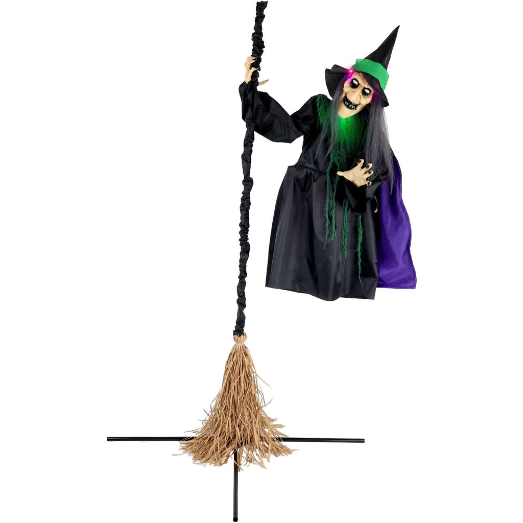 Haunt & Co 6 ft Touch-Activated Mounted Flying Witch Halloween Animatronic