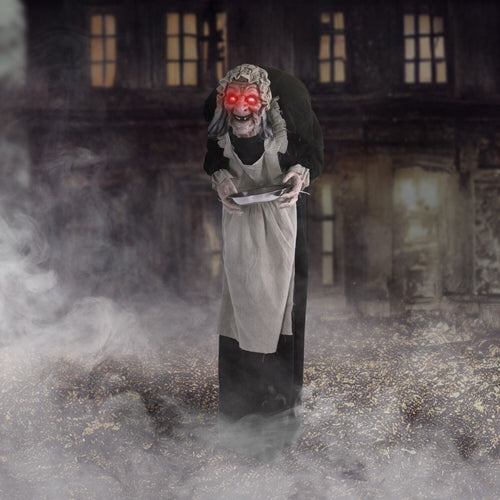 Haunt & Co 5 ft Life-Size Animatronic Indoor/Covered Outdoor Zombie Maid